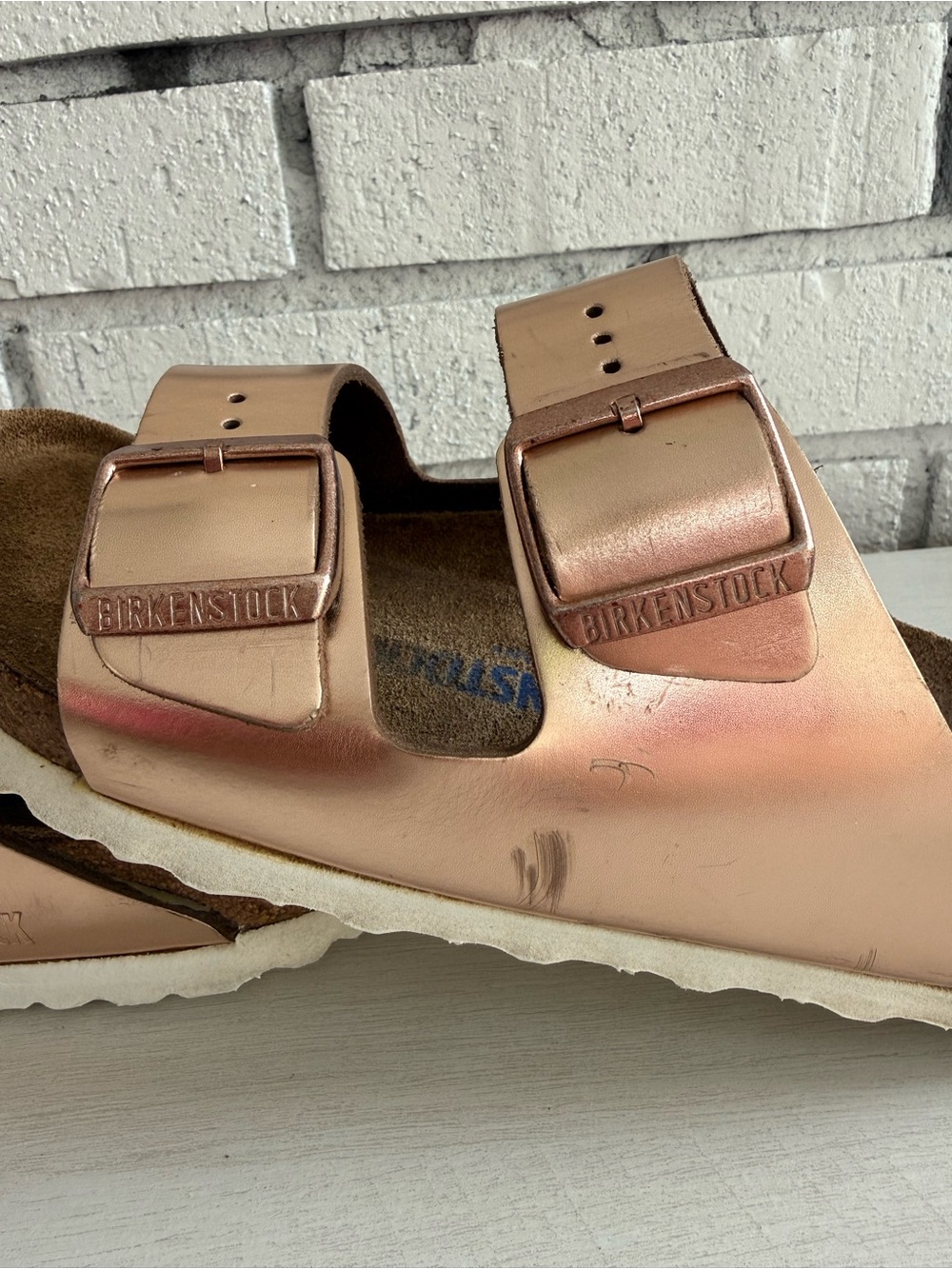 Birkenstock Arizona Metallic Bronze Rose Gold Double Strap Sandals EU 37 Narrow - Picture 6 of 8